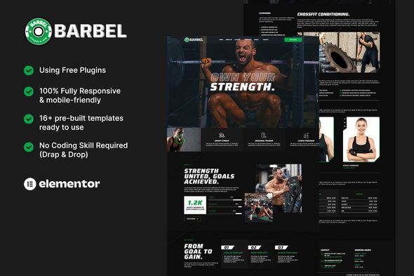 Barbel Fitness Gym Elementor Template Kit