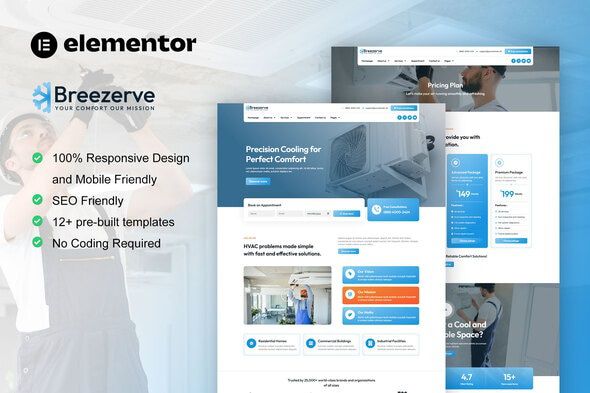 Breezerve Air Conditioner & HVAC Repair Elementor Pro Template Kit