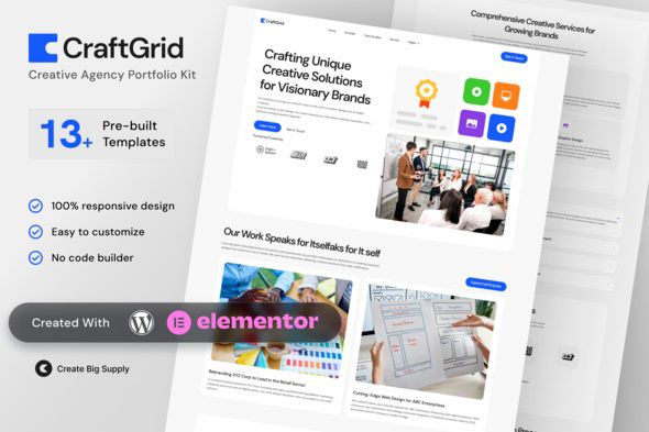 CraftGrid Creative Agency Portfolio Elementor Template Kit
