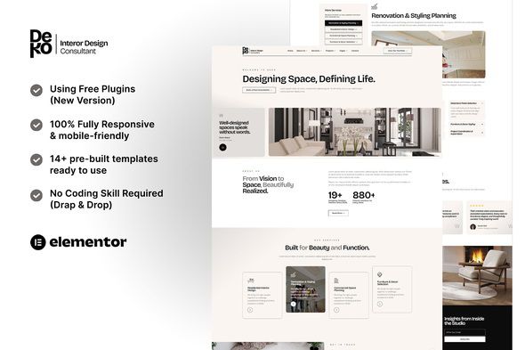 Deko Interior Design Consultant Elementor Template Kit