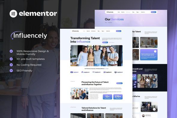 Influencely Influencer & Talent Agency Elementor Template Kit