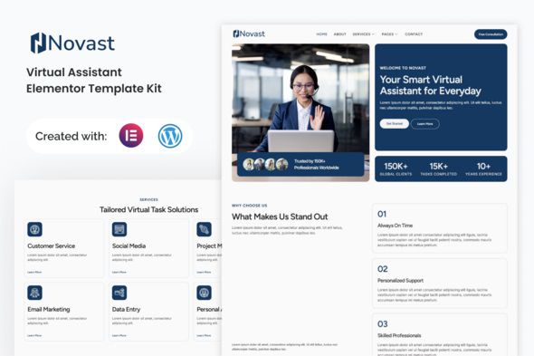 Novast Virtual Assistant Elementor Template Kit