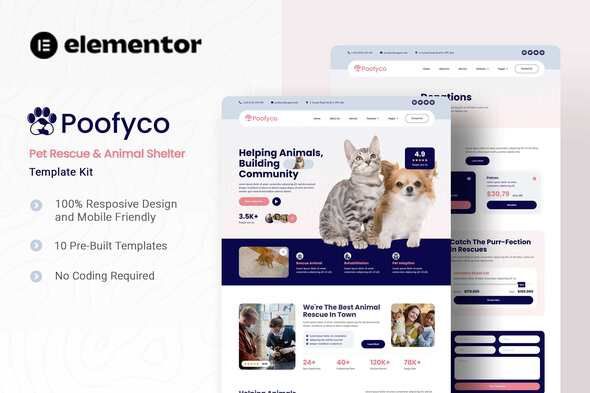 Poofyco Pet Rescue & Animal Shelter Elementor Template Kit
