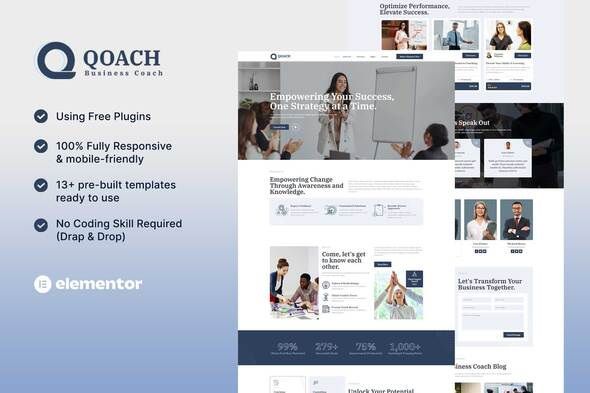 Qoach Women's Business Coaching Elementor Template Kit