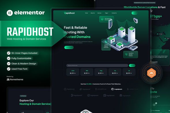Rapidhost Web Hosting & Domain Services Elementor Template Kit