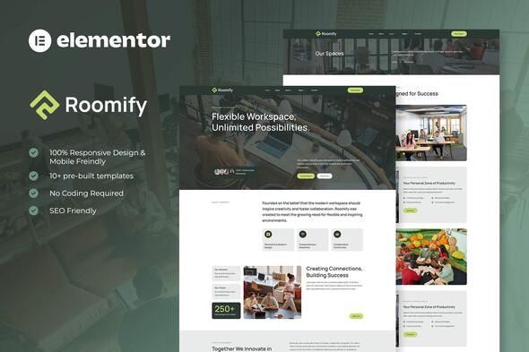 Roomify Coworking Creative Space Elementor Template Kit