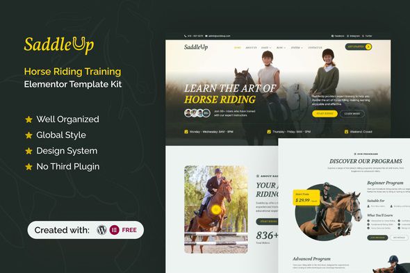 SaddleUp Horse Riding Training Elementor Template Kit