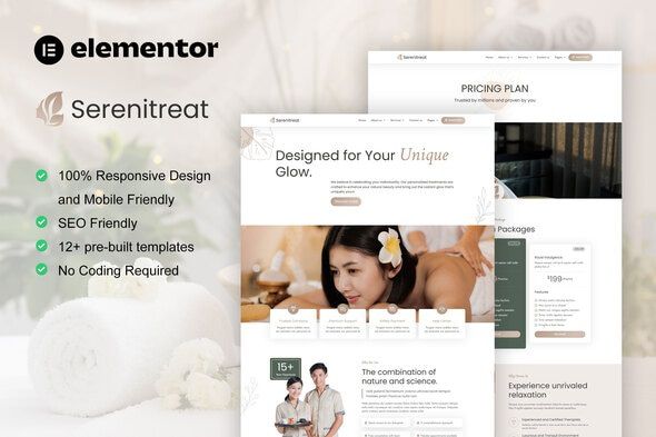 SereniTreat Spa & Beauty Care Elementor Pro Template Kit