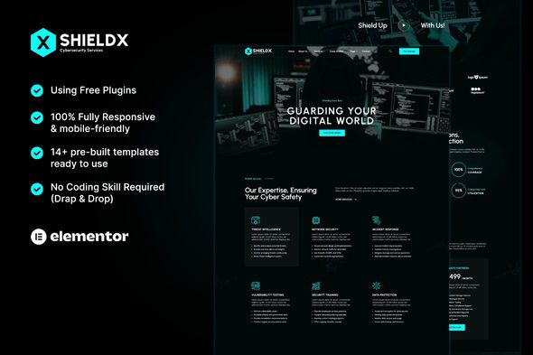 ShieldX Cybersecurity Services Elementor Template Kit