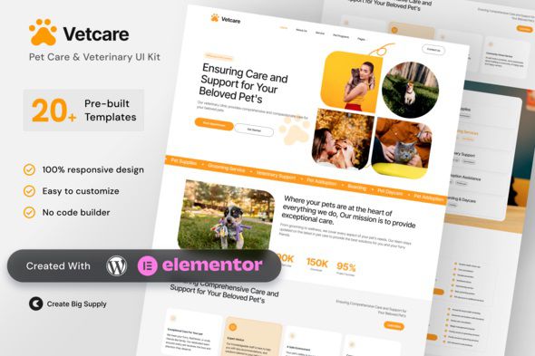 VetCare - Pet Care & Veterinary Elementor Template Kit 1 VetCare Pet Care & Veterinary Elementor Template Kit