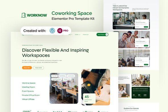 Worknow Coworking Space Elementor Pro Template Kit