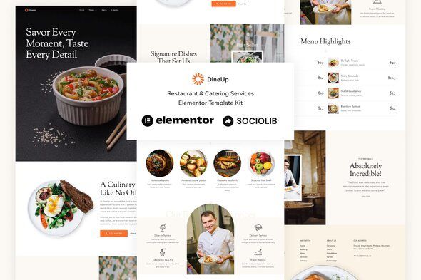 DineUp Restaurant & Catering Service Elementor Template Kit