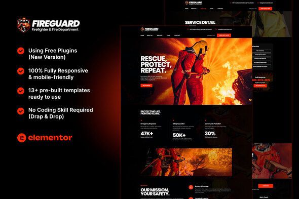 FireGuard - Firefighter & Fire Department Elementor Template Kit