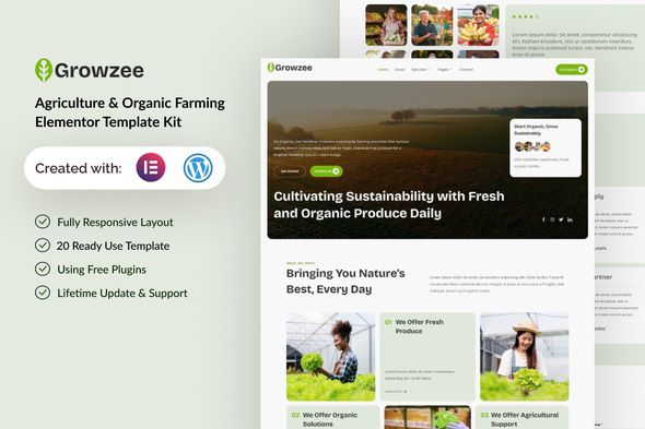 Growzee - Agriculture & Organic Farming Elementor Template Kit