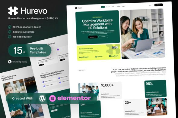 Hurevo - Human Resources Management SaaS Elementor Template Kit 1 Hurevo - Human Resources Management SaaS Elementor Template Kit