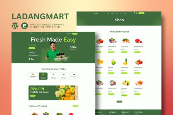 Ladangmart - Grocery Store eCommerce Elementor Template Kit