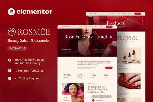 Rosmee Beauty Salon & Cosmetic Elementor Tempate Kit