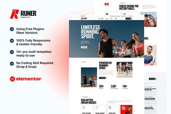 Runer - Running Club, Marathon & Sports Events Elementor Template Kit