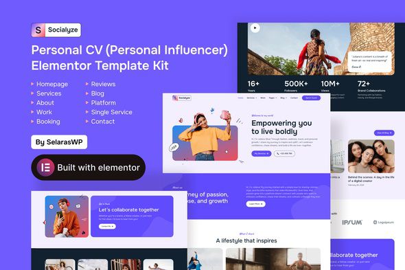 Socialyze - Personal CV Influencer Elementor Pro Template Kit