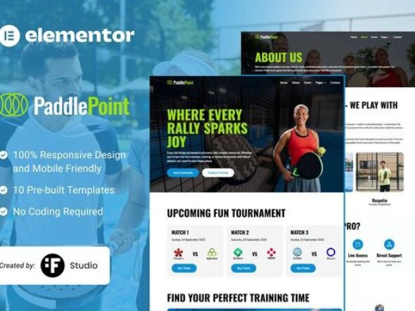 PaddlePoint – Paddle Gear & Court Booking Elementor Template Kit