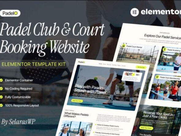 Padelo - Padel Club & Court Booking Elementor Pro Template Kit