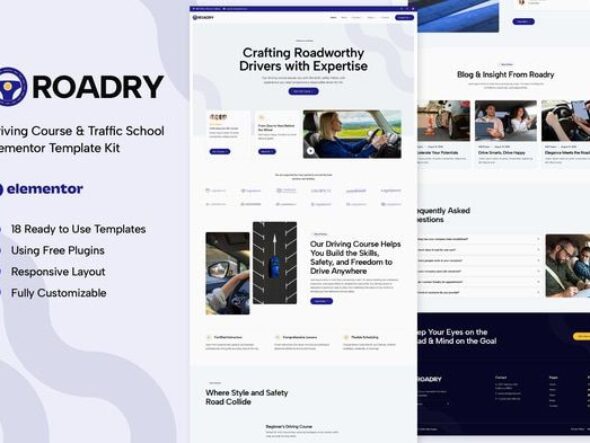Roadry - Driving Course & Traffic School Elementor Template Kit