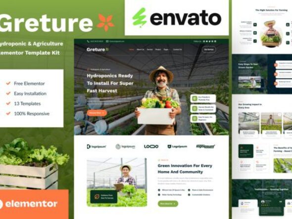 Greture - Hydroponic & Agriculture Elementor Template Kit