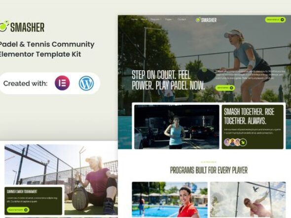 Smasher - Padel Tennis Community Elementor Template Kit