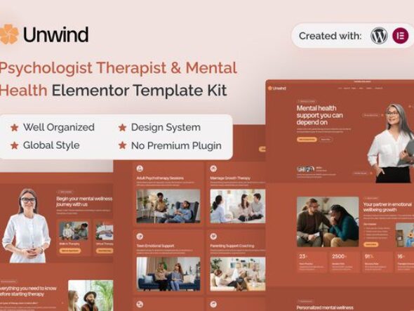 Unwind - Psychologist Therapist & Mental Health Elementor Template Kit